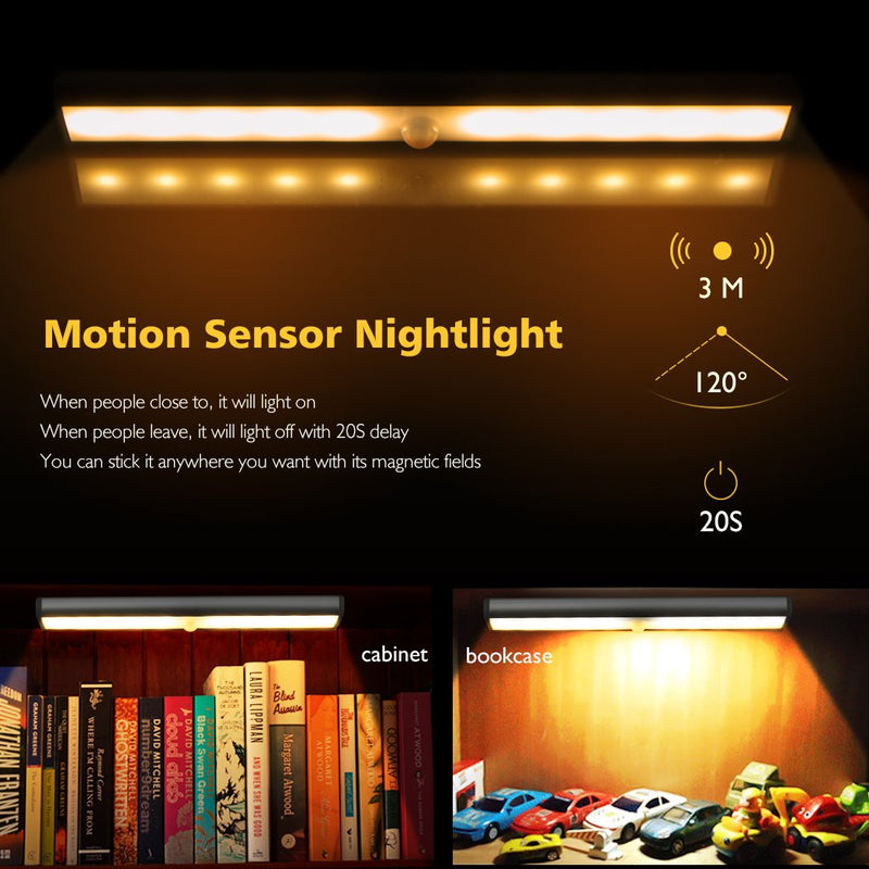 Motion Sensor Cabinet Light,Under Counter Closet Lighting, 10 LED Wireless USB Rechargeable Kitchen Lights,Battery Operated Lights,Stick On Lights for Wardrobe,Closets,Cupboard,Warm White-2Pack Silver-warm White Light