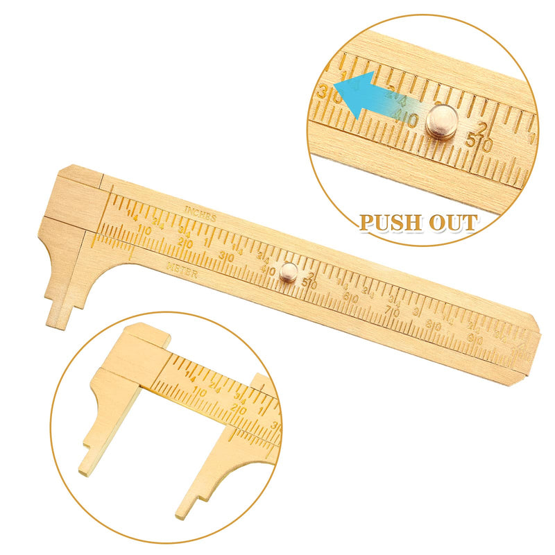 2 Pieces 4 Inch Brass Vernier Caliper Pocket Caliper Handy Caliper Measuring Tool Double Scale Sliding Gauge Mini Metal Pocket Ruler for Bead Wire Jewels Rings Measurement