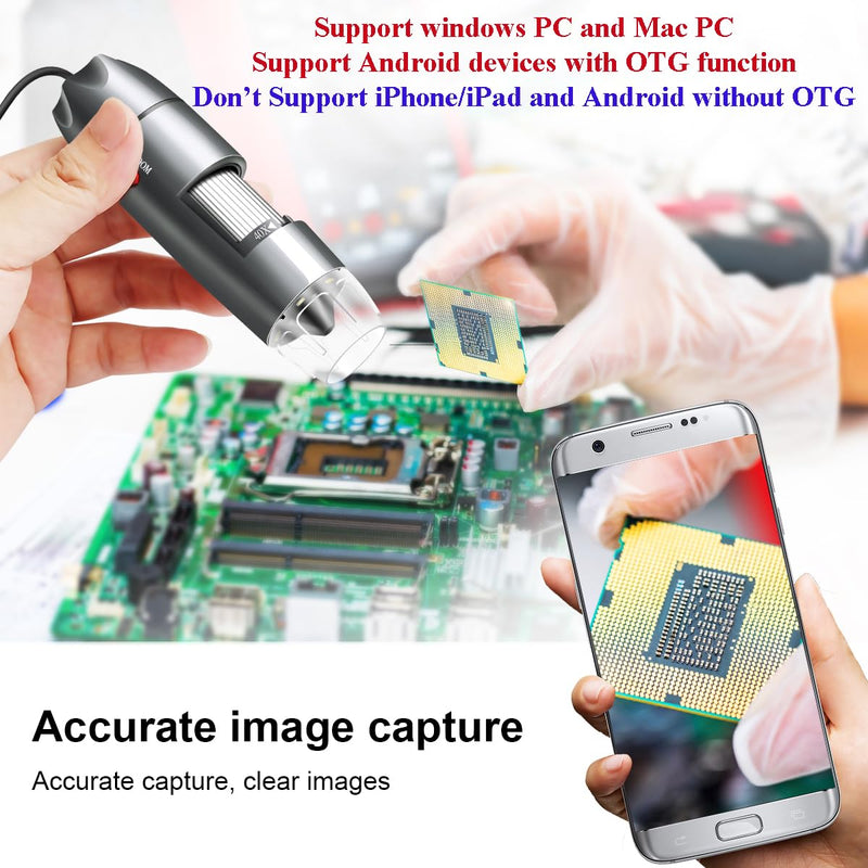 Cainda USB Microscope Camera 40x to 1000x Digital Microscope with Metal Stand and Carry Case Compatible with Android Windows 7 8 10 11 Linux Mac Portable Microscope Camera for Kids Gray