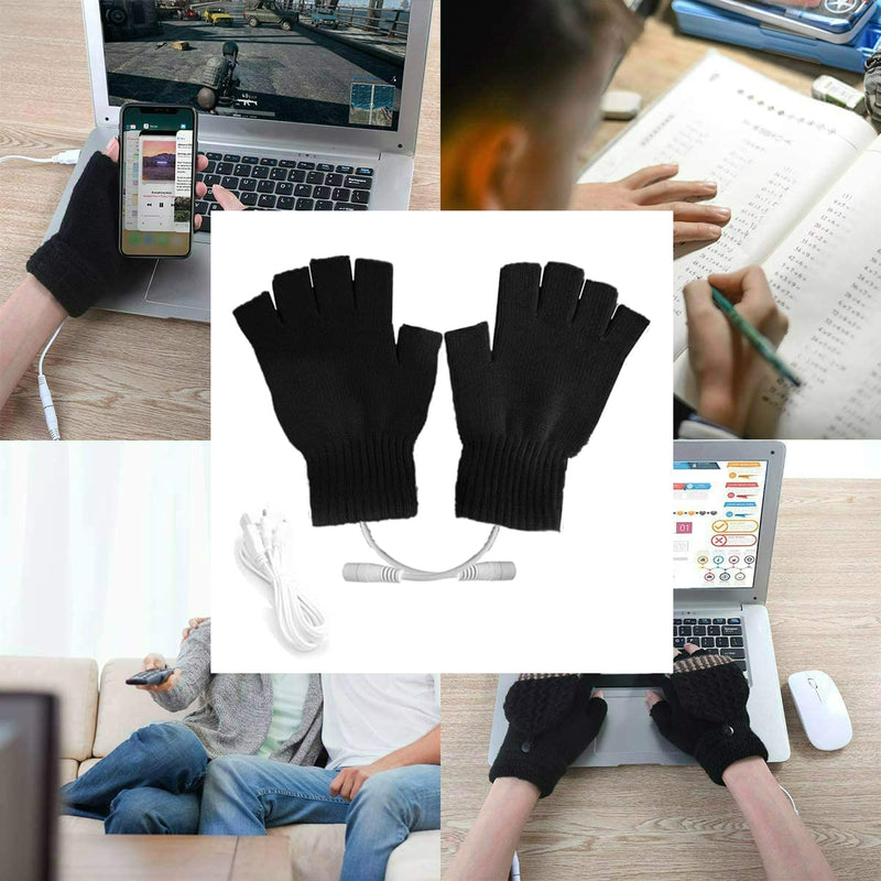 Kbinter USB 2.0 Powered Heating Pattern Knitting (2 Pack) Heated Gloves Fingerless Hands Warmer Mittens Laptop Computer 5.0V Warm Gloves for Women Men Girls Boys (Black+Gray) Black+Gray