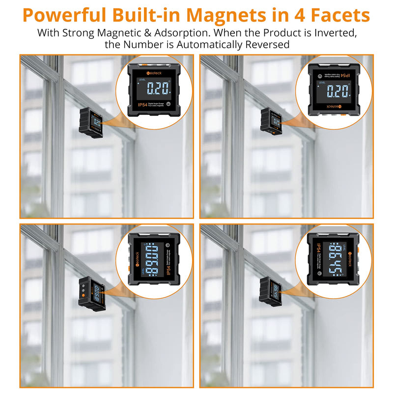 Neoteck Digital Level Box LCD Protractor IP54 Waterproof with All-Side Magnetic Backlight Inclinometer for Woodworking, Construction, Automotive Maintenance Industry (Battery Included)