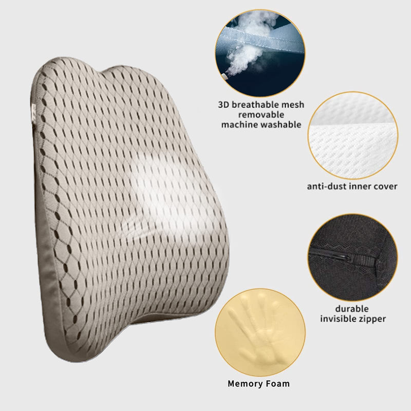 XINJUN Memory Foam car Lumbar Support Pillow - Memory Foam Back Cushion - Used for car Seats, Office Chairs, recliners, Sofas, etc. (Beige) Beige