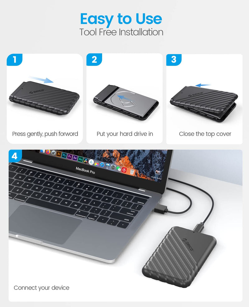 ORICO 2.5 inch External Hard Drive Enclosure USB 3.0 to SATA III for 7mm and 9.5mm SATA HDD SSD Tool Free [UASP Supported] Black (25PW1-U3) 25PW1-U3-BK