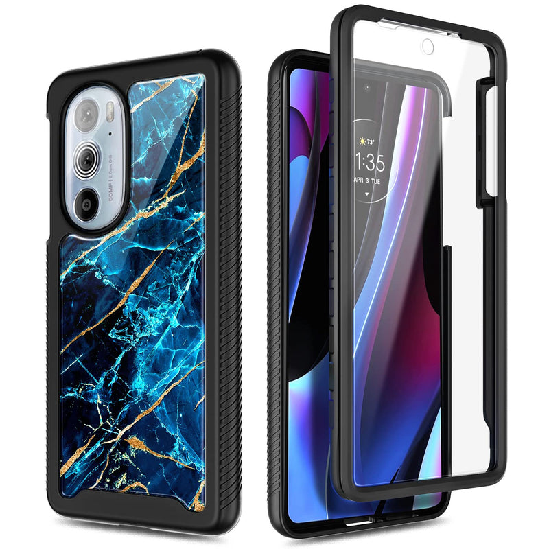 NZND Compatible with Motorola Edge 2022 Case (6.6 Inch) with [Built-in Screen Protector], Full-Body Protective Shockproof Rugged Bumper Cover, Impact Resist Durable Case (Sapphire) Sapphire