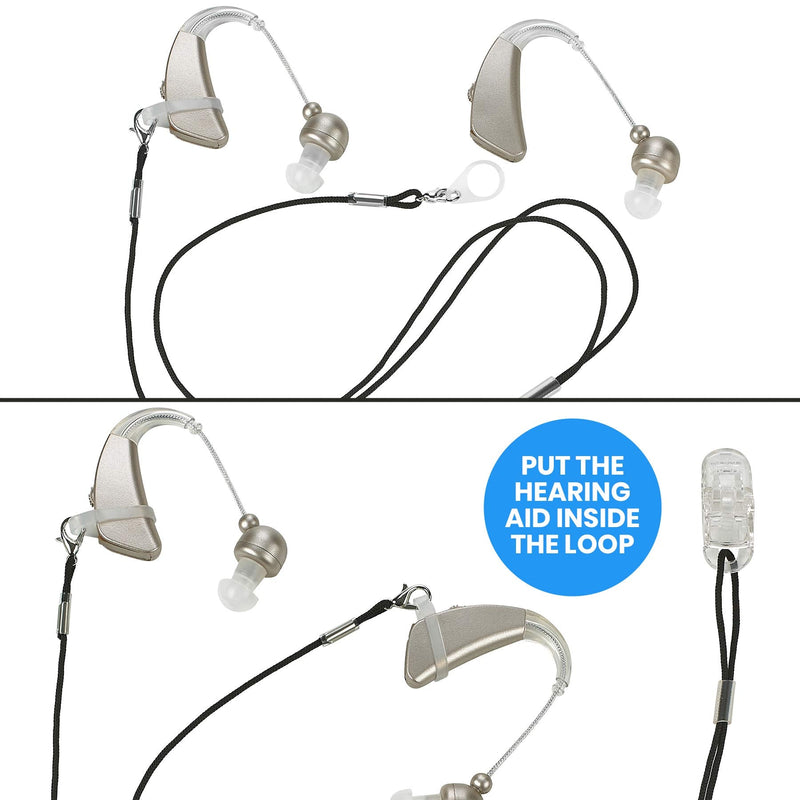 Hearing Aid Clip - Protective Holder with Anti Lost Lanyard Cord - Rope with Loops and Clip and Security Clip Ideal for Behind The Ear Hearing Aids and Personal Sound Amplifiers