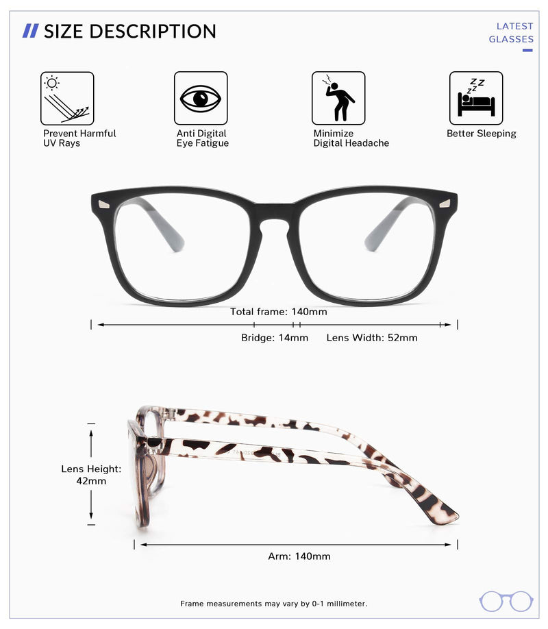 Gaoye 4-Pack Blue Light Glasses, Anti UV Ray/Glare Lens Fashion Fake Frames Computer Gaming Glasses for Women Men A4 Matte Black+leopard+transparent+green clear