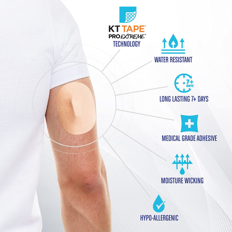 RightCare CGM Adhesive Patch Universal, Covered Oval, Mocha, Made with Synthetic PRO Extreme KT Tape, Bag of 25