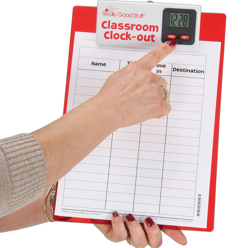 Really Good Stuff Classroom Clock-Out Clipboard – Keep Track of Students with Sign-Out/Sign-in Sheet and Digital Clock – Durable Clipboard with Easy-to-Read Clock, 9” x 13”