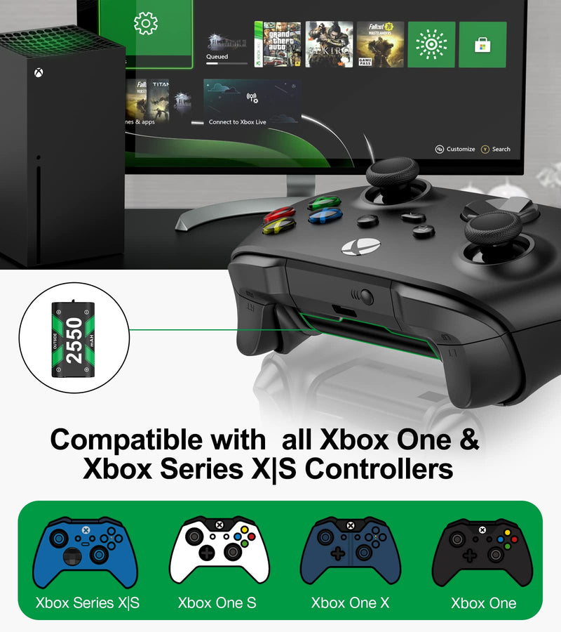 Charger for Rechargeable Xbox One Controller Battery Pack with 4x2550mAh Batteries for Xbox Series X|S/Xbox One, Battery Charger Station for Wireless Xbox One S/Xbox One X/Xbox One Elite Controllers