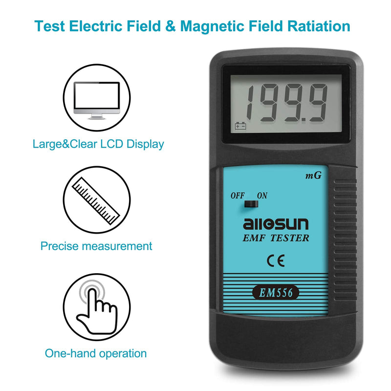 allsun Digital EMF Tester Electromagnetic Radiation Meter Electromagnetic Field Wave Detector Magnitude Detector Handheld LCD Household Dosimeter