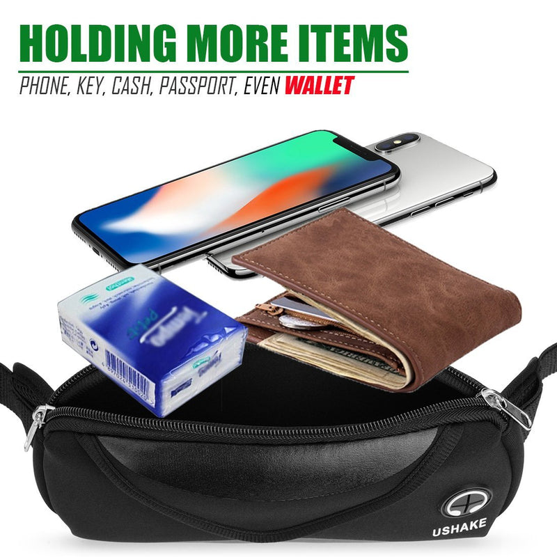 USHAKE Running Belt with Extender Belt, Bounce Free Pouch Bag, Fanny Pack Workout Belt Sports Waist Pack for Apple iPhone Samsung Note Galaxy in Running Walking Cycling-05BK