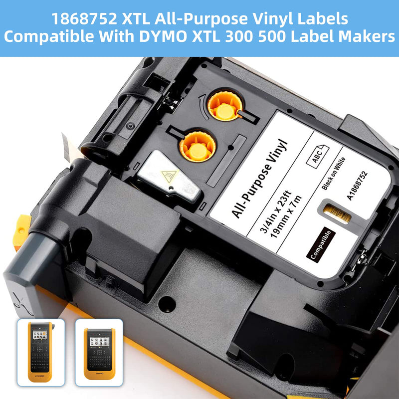 Compatible for DYMO XTL 1868752 All-Purpose Labels, 3/4" for Dymo XTL 300 XTL 500 Label Maker, Black on White 19mm x 7m Vinyl Label Tape 1