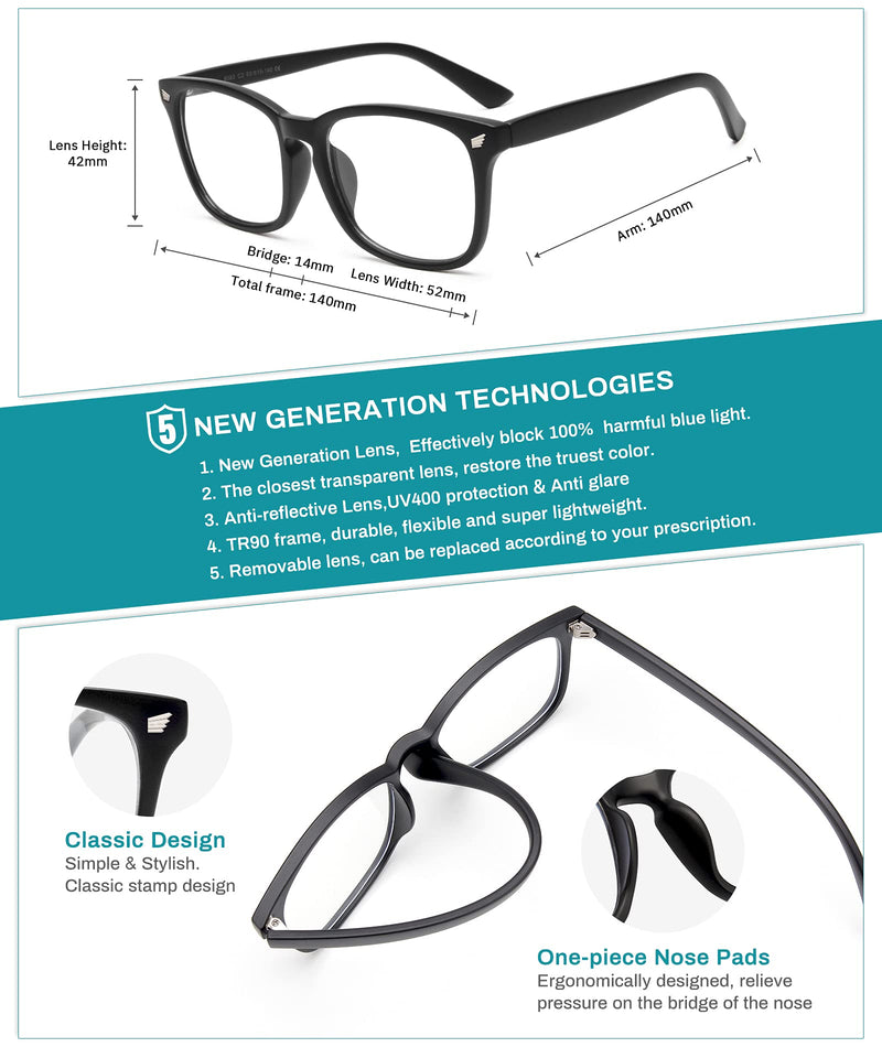 Gaoye 3-Pack Blue Light Blocking Glasses, Fashion Square Fake Nerd Eyewear Anti UV Ray Computer Gaming Eyeglasses Women/Men #Matte Black+leopard+transparent
