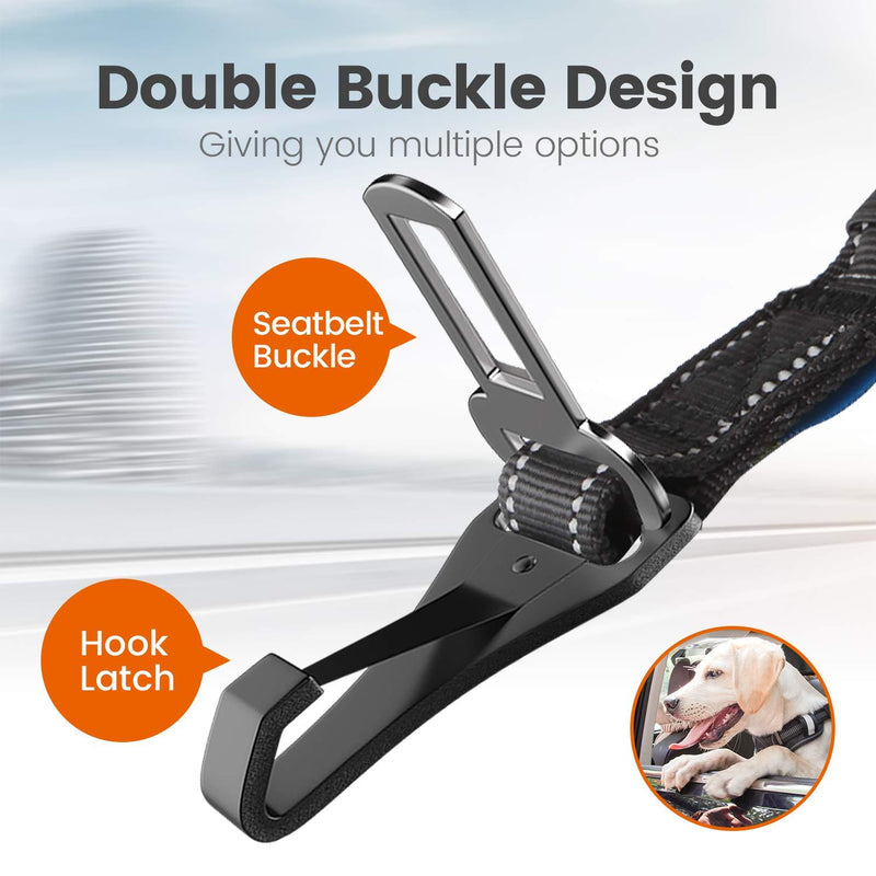 IOKHEIRA Dog Seatbelt, Updated Dog Seat Belt, Adjustable Dog Seatbelt Harness, Reflective Bungee Dog Car Seatbelt with Hook& Buckle, Dog Car Seat Belt with Aviation Aluminum Alloy Swivel Carabiner Black