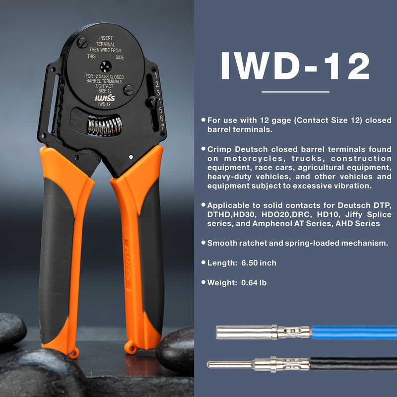 IWISS Closed Barrel Crimper 4 Way Indent,8 Impression Type for Deutsch Solid Contacts gage 12 (IWD-12) IWD-12(gage 12)