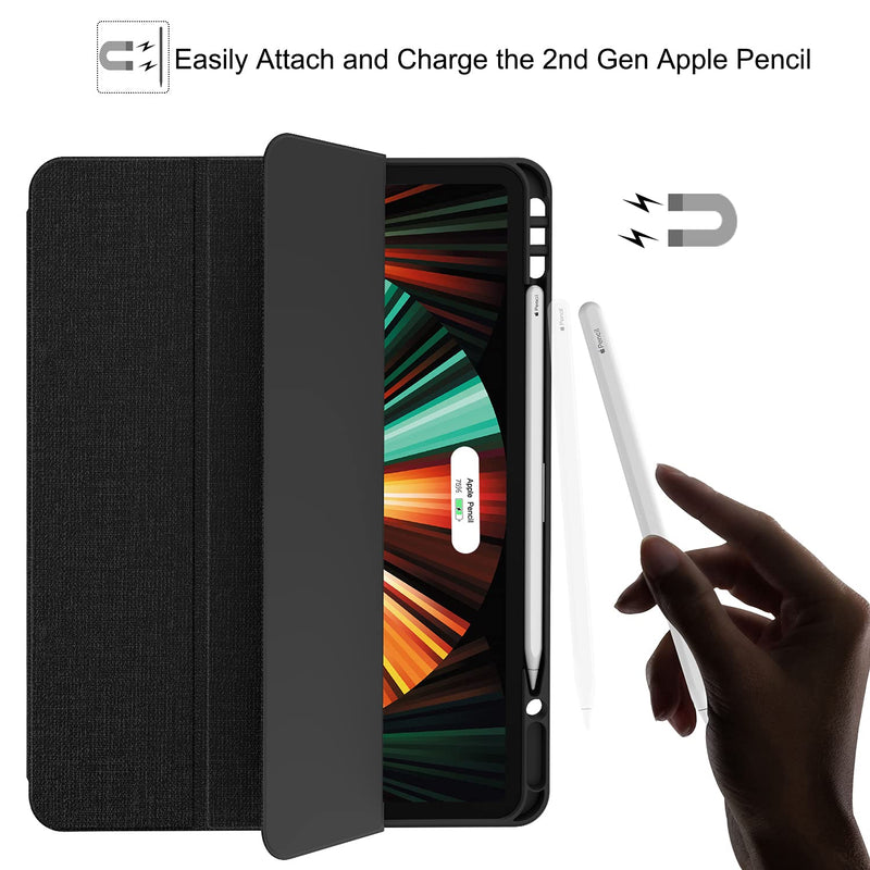 Soke New iPad Pro 12.9 Case 2021 with Pencil Holder - [Full Body Protection + 2nd Gen Apple Pencil Charging + Auto Wake/Sleep], Soft TPU Back Cover for 2021 iPad Pro 12.9 inch(Black) Black