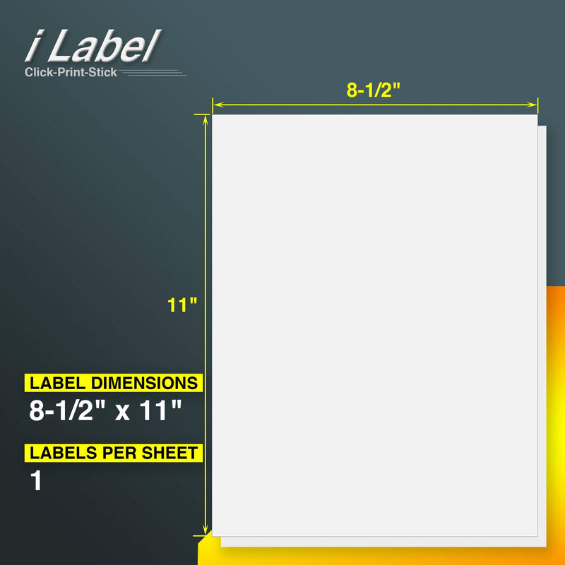 iLable 8.5" x 11" Full Sheet Sticker Paper for Laser & Inkjet Printers[50 Sheets,50 Labels] 50