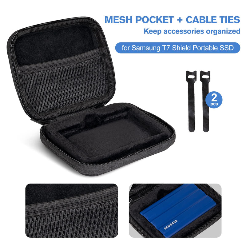 ProCase Carrying Case for Samsung T7 Shield External SSD with 2 Cable Ties, Hard EVA Shockproof Storage Travel Organizer for T7 Shield Portable Solid State Drive USB 3.2 1TB 2TB -Black
