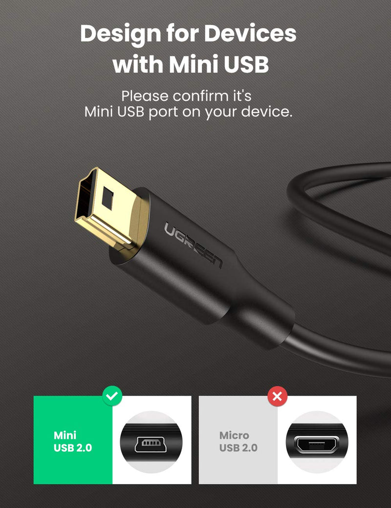 UGREEN Mini USB Cable, A-Male to Mini-B Cord USB 2.0 Charger Cable Compatible with GoPro Hero 3+, PS3 Controller, Digital Camera, Dash Cam, MP3 Player, GPS Receiver, Garmin Nuvi GPS, SatNav, PDA 6 FT