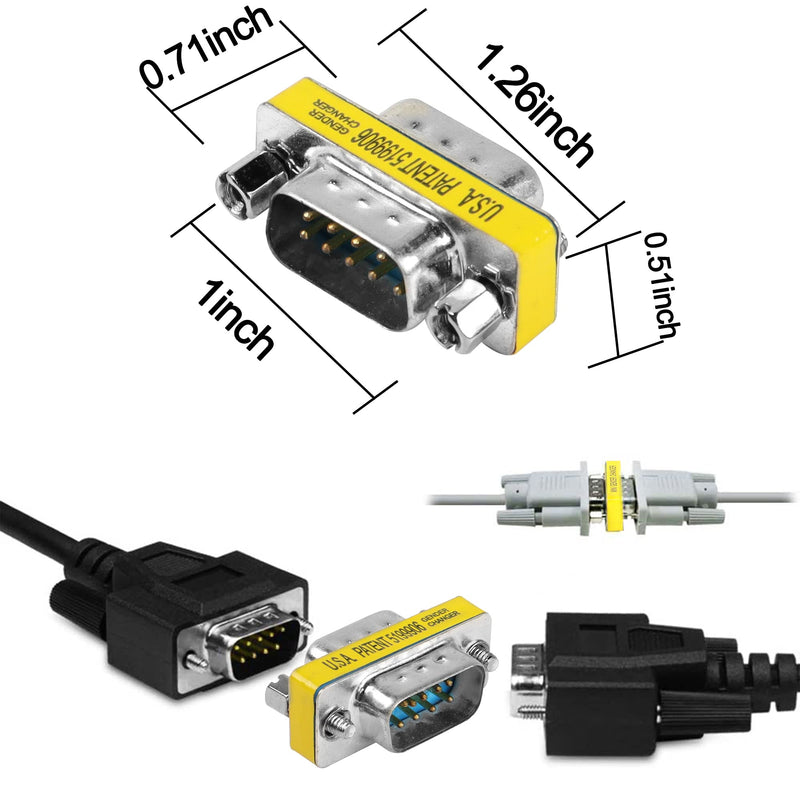MEIRIYFA DB9 Gender Changer D-SUB 9 Pin RS-232 Connector Serial Port Cable Coupler Adapter for Serial Applications-4Pcs (Male to Male) Male to Male