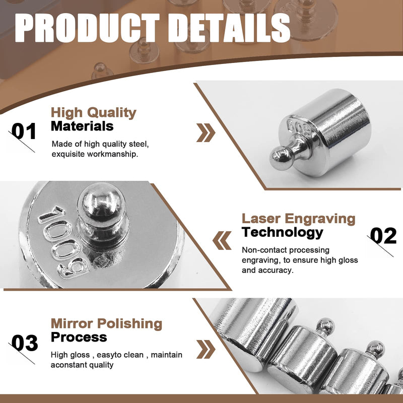 Wokape 7Pcs 5 Sizes 5g 10g 20g 50g 100g Precision Steel Scale Calibration Weight Kit Test Weights Kits with Tweezers for Jewellery Scale and Digital Balance Scale Laboratory 200g Assortment Kit