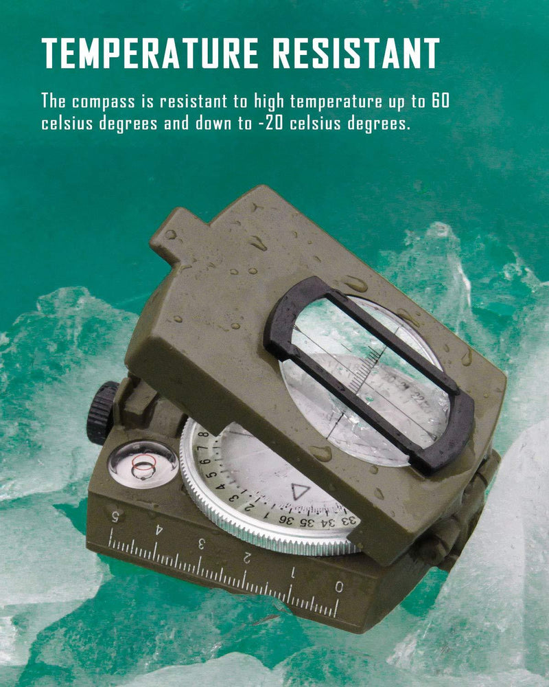 Eyeskey Tactical Survival Compass with Lanyard & Pouch | Waterproof & Impact Resistant | Lensatic Sighting Compass for Hiking EK1001 Green Compass