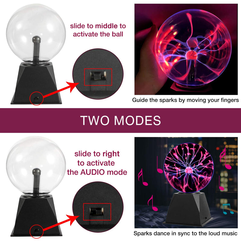 Gresus 6 Inch Magic Plasma Ball Lamp - Touch & Sound Sensitive Interactive USB Powered Plasma Lamp Nebula Sphere Globe, Science Educational Gift for Decorations/Parties/Bedroom
