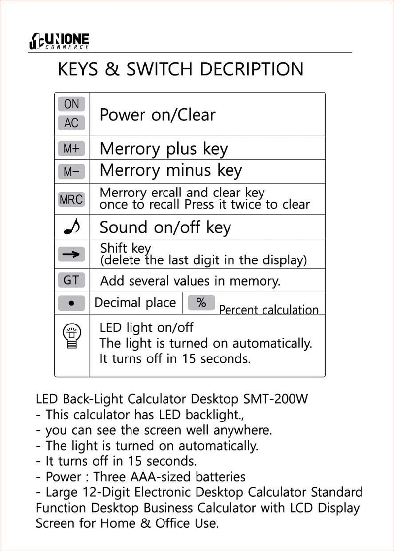 Check & Correct Function Desktop Calculator, Auto Replay Business, New Model CX-950 (SMT-200S (Backlignt)) SMT-200S (Backlignt)