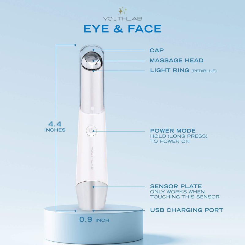 YOUTHLAB Eye & Face Massager Tool/Wand/Pen, Heated/Warm, Sonic Vibration, Anti Aging, Eye Fatigue Relief, Puffy Eyes/Dark Circles/Eye Bags, Boost Product Absorption, Lip Wrinkles, Light White