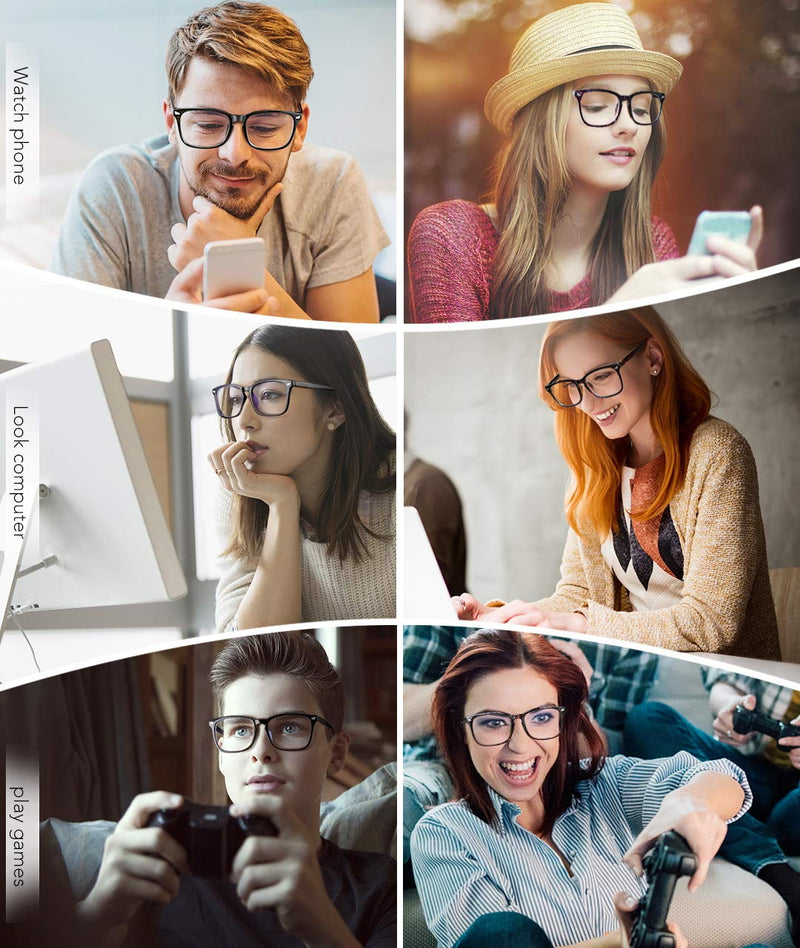 MEETSUN Blue Light Blocking Glasses, Anti Eye Strain Headache (Sleep Better),Computer Glasses UV400 Transparent Lens 2 Pack Black +Leopard Lens 53 Millimeters
