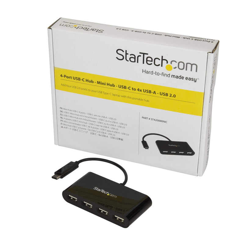 StarTech.com 4-Port USB-C Hub - USB-C to 4x USB-A Hub Adapter - Mini USB 2.0 Hub - Bus-powered USB Type-C Port Expander (ST4200MINIC) 0.6" x 3.1" x 6.3" Black