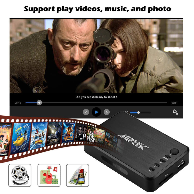 AGPTEK 1080P Media Player Read USB drive/SD card with HD HDMI/AV/VGA Output for RMVB/ MKV /JPEG etc with Remote Control
