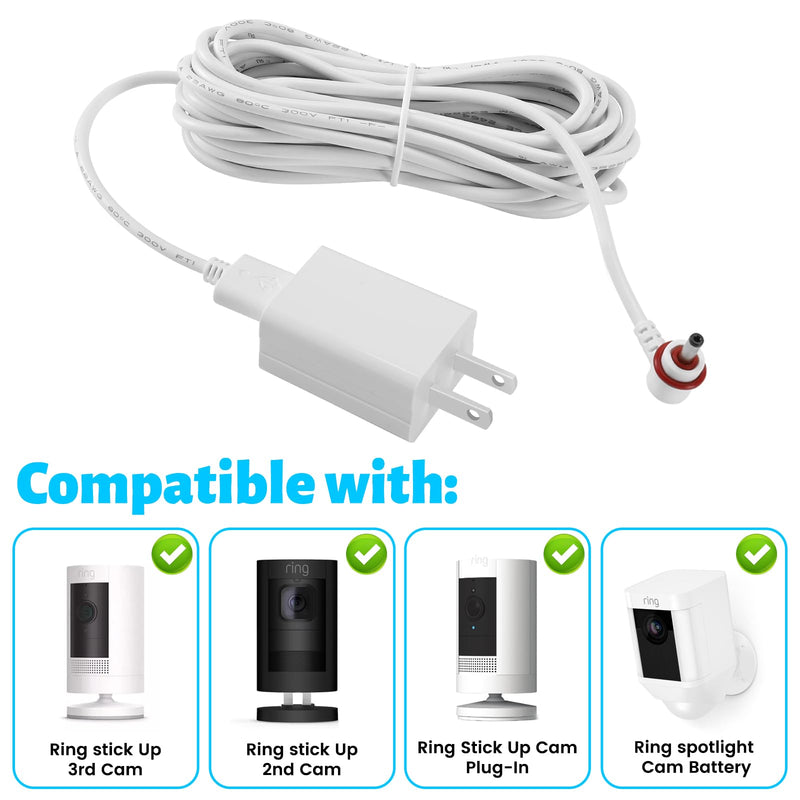 Ring Camera Power Cord, Ring Plug in Adapter Charger, Compatible with Ring Stick Up Cam 2nd/3rd Gen, Ring Spotlight Cam, 16Ft Long Cable, Waterproof