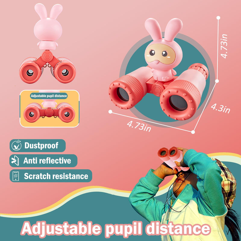 WELURE Binoculars for Kids,with Whistle and Lanyard Folding Kids Binoculars, Outdoor Toys Binoculars for Toddlers Boys and Girls 3-12 Years Bird Watching, Camping, Hiking and Gifts.… Pink