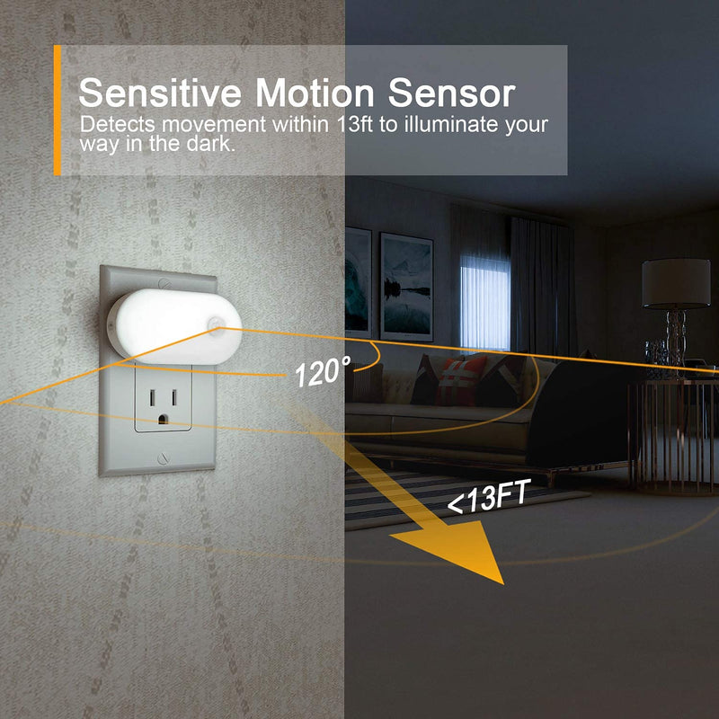 Motion Sensor Night Light Plug in, LYRIDZ LED Nightlight Super Bright 1-120LM Smart Cold White Light with Stepless Adjustable Brightness for Bedroom, Kitchen, Stairs, Hallway, 2 Pack