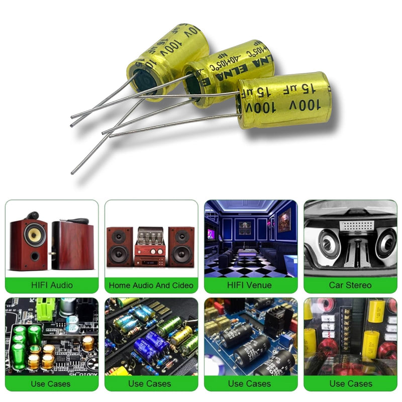 Cermant 10Pcs 15uf 100V Non-Polarized Electrolytic Capacitor 10x17mm(0.39x0.67in) NP Capacitor for Audio Tweeter Frequency Divider Capacitor