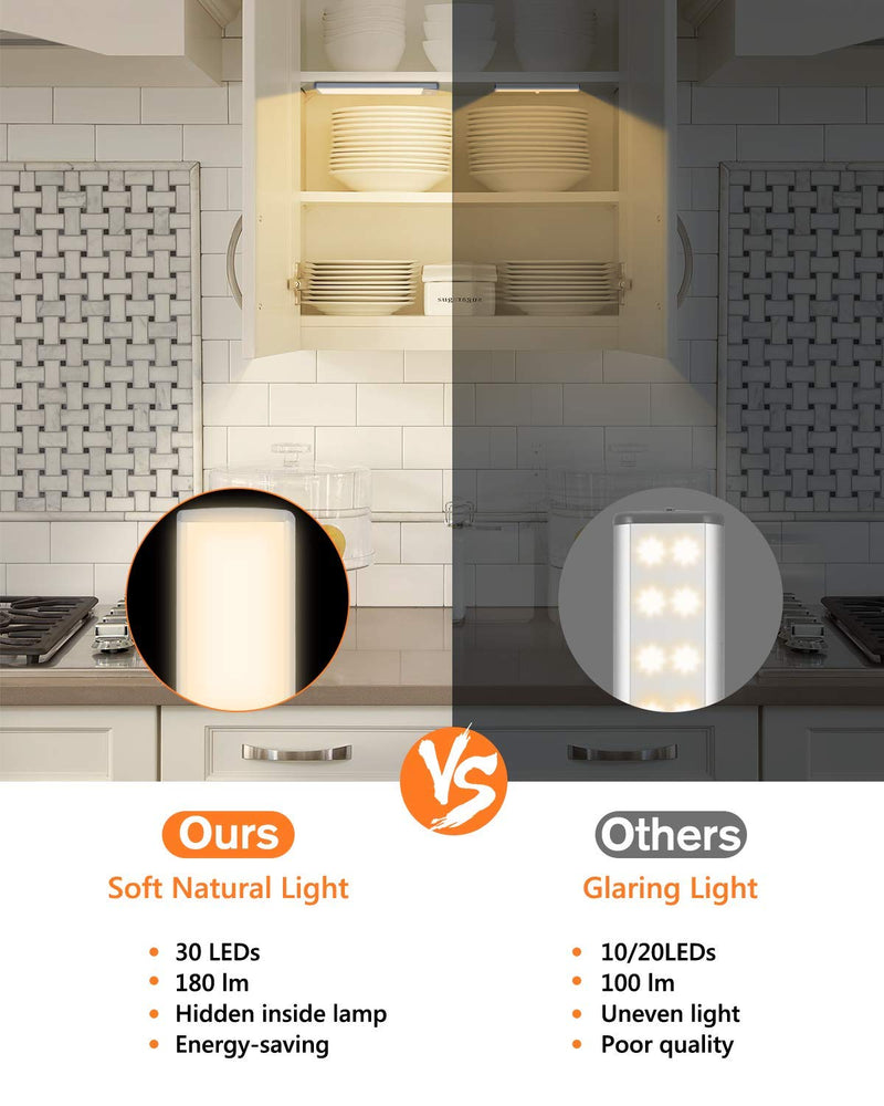 Motion Sensor Led Under Cabinet Lighting Wireless Cabinet Light Rechargeable, Closet Light 30Led Battery Operated for Kitchen, Closet (Warm White, 2Pack) Warm White