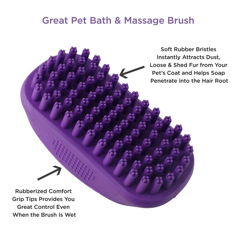 Pet Bath & Massage Brush by Hertzko - Great Grooming Comb for Shampooing and Massaging Dogs, Cats, Small Animals with Short or Long Hair - Soft Rubber Bristles Gently Removes Loose & Shed Fur from your Pet