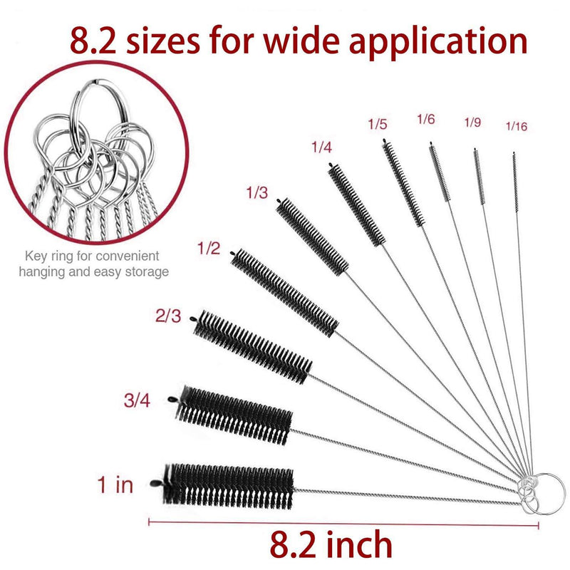 Long Straw Brush, Nylon Pipe Tube Cleaner 8.2-ihch 10 Different Diameters Set of 10