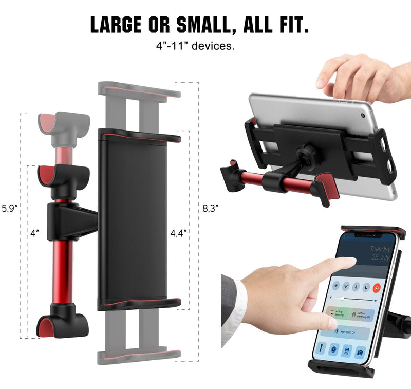 MoKo Headrest Phone/Tablet Car Mount, Adjustable Tablet Holder for 4-11" Devices, Fit with iPhone 13 Pro Max/13, iPhone 12/12 pro Max/11, iPad Air 4/Mini 6 2021, iPad 9th 10.2, Galaxy S20, Red