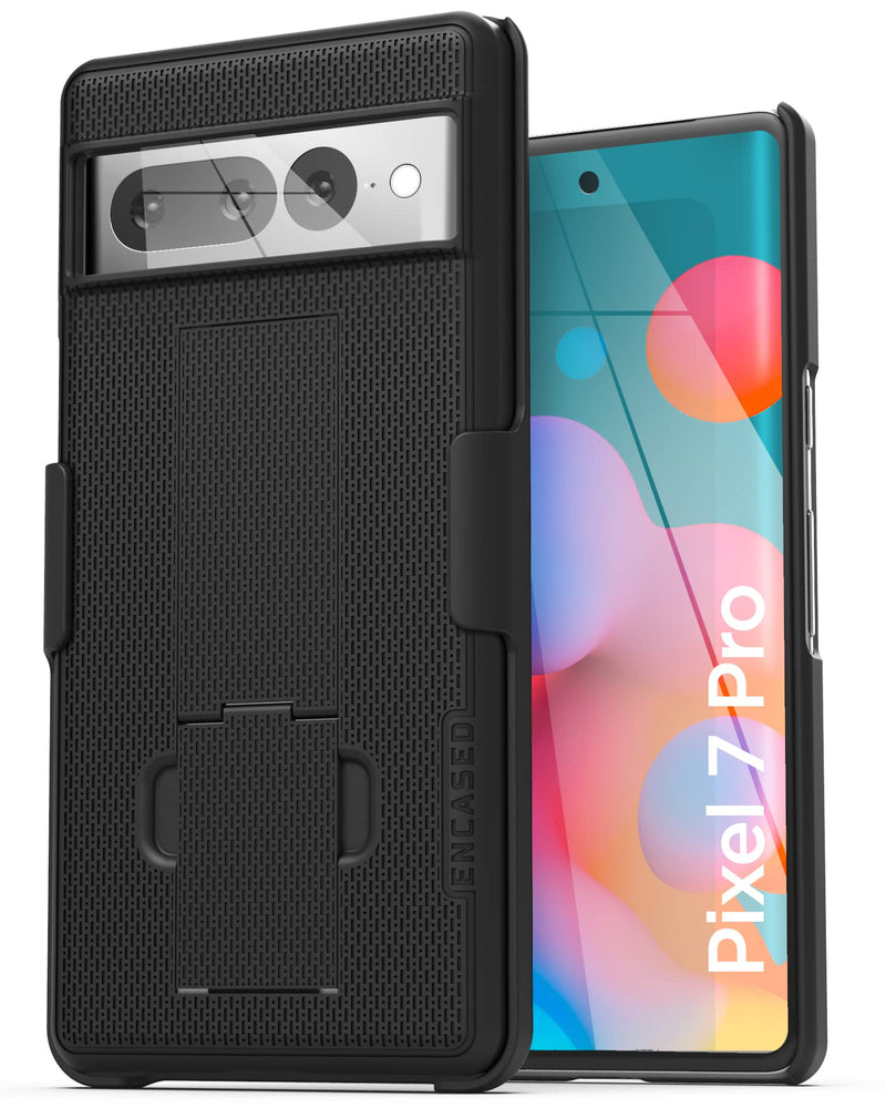 Encased DuraClip Designed for Google Pixel 7 PRO Case with Belt Clip and Kickstand Holster (Matte Black)