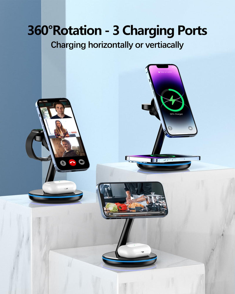 3 in 1 Charging Station for Apple Devices 18W Fast Mag-Safe Charger Stand Magnetic Wireless Charger Station for iPhone 14 13 12 Pro/Pro Max/Plus/Mini AirPods 2/3/Pro iWatch Ultra/8/7/SE/6/5/4/3/2