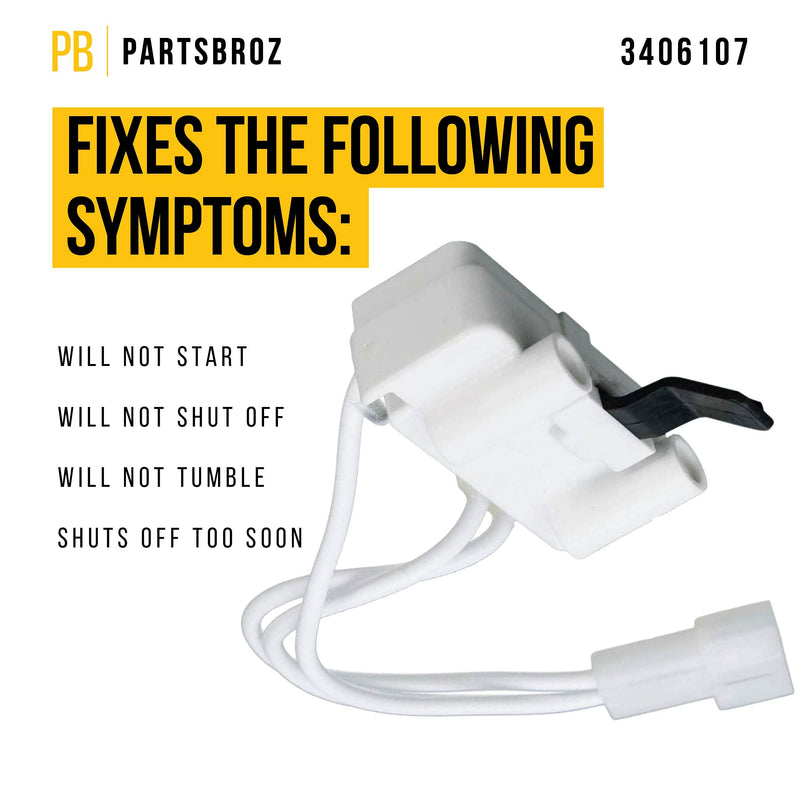 3406107 Door Switch Replacement by PartsBroz - Compatible with Whirlpool Dryers - Replaces WP3406107, AP6008561, 3405100, 3405101, 3406100, 3406101, 3406109