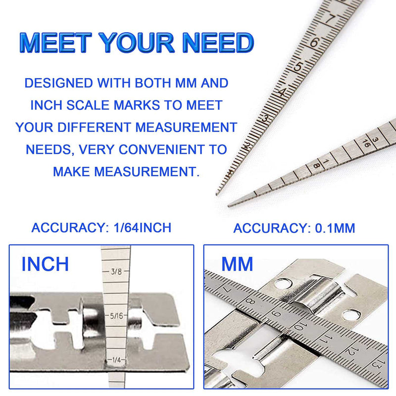 Taper Gauge - 1-15mm 1/32-5/8 Inch Stainless Steel Gap Taper Welding Thickness Gauge Gage Test Ulnar, Inch & Metric Hole Inspection Measure Tool