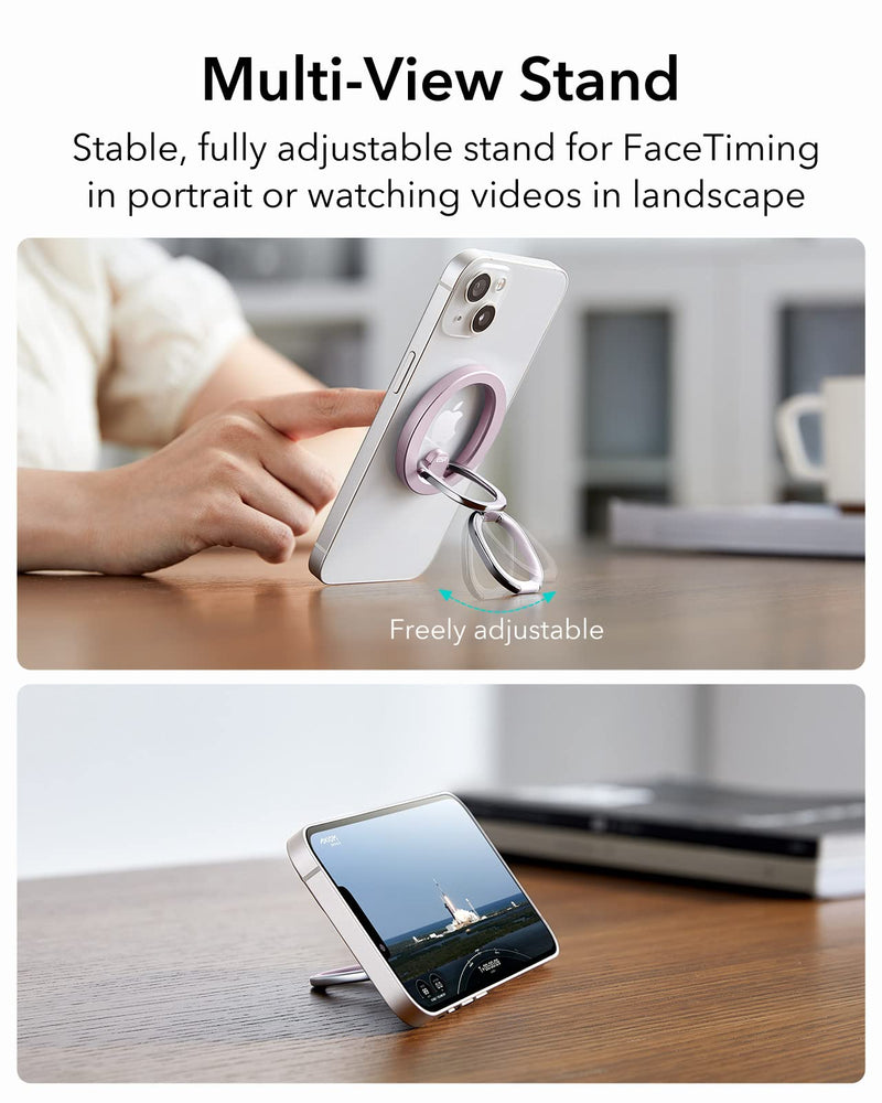 ESR HaloLock Magnetic Phone Ring Holder, Compatible with MagSafe Phone Ring Stand, Phone Grip Compatible with iPhone 14/13/12 Series, Adjustable Kickstand, Pastel Pink