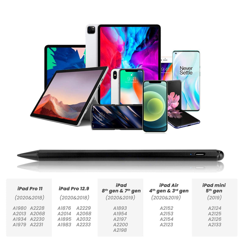 2021 iPad Pro 11 Inch Stylus Pencil 2nd Generation,,Palm Rejection and Magnetic with 1.2 mm Replaceable POM Tip Active Stylus Pen for Apple iPad Pro 11 Inch 3rd Gen Pencil,Black Black