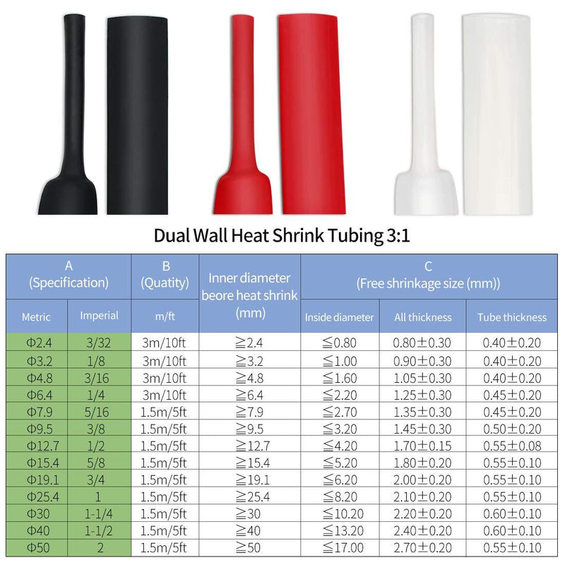 Purple-fox 3:1 Heat Shrink Tubing Adhesive-Lined Heat Shrinkable Tube Waterproof Insulation Sealing DIY Black (Dia 3/16(4.8mm)) Dia 3/16(4.8mm)