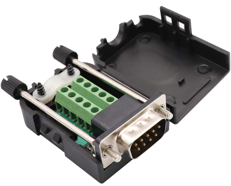 AAOTOKK DB9 Screw Terminal Block Adapter D-SUB 9-pin RS232 Male to 9+1 Pin/Way Female Serial Terminal Breakout Board Connector Signal Module with case (2Pcak/Male)