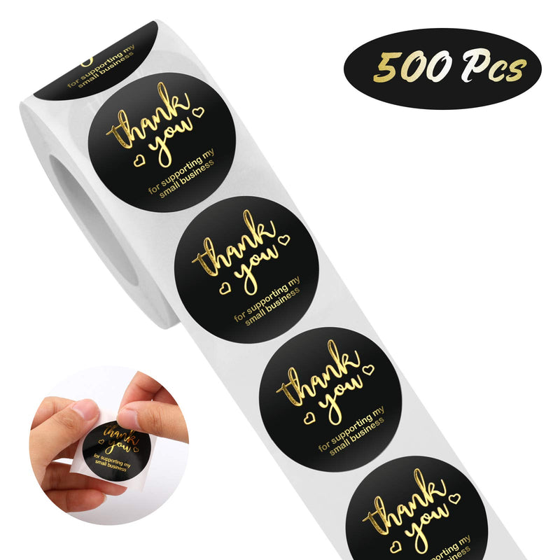 Dongpong Thank You Stickers Roll 1.5 Inch Round Bronzing Golden Font Thank You for Supporting My Small Business Stickers 500 Adhesive Label Business Stickers for Packaging Envelopes Shipping Bags 1.5 Inch Bronzing