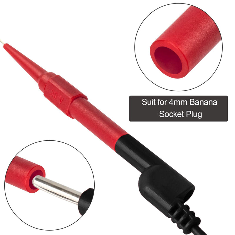 OIIKI 4Pcs 0.7mm Test Probe Pins, Non-Destructive Insulation Wire Piercing Needle, Stainless Steel Back Probe Pins, Super Tip Multimeter Probes for Banana Socket Plug, Car Tester (Black&Red) Style 1